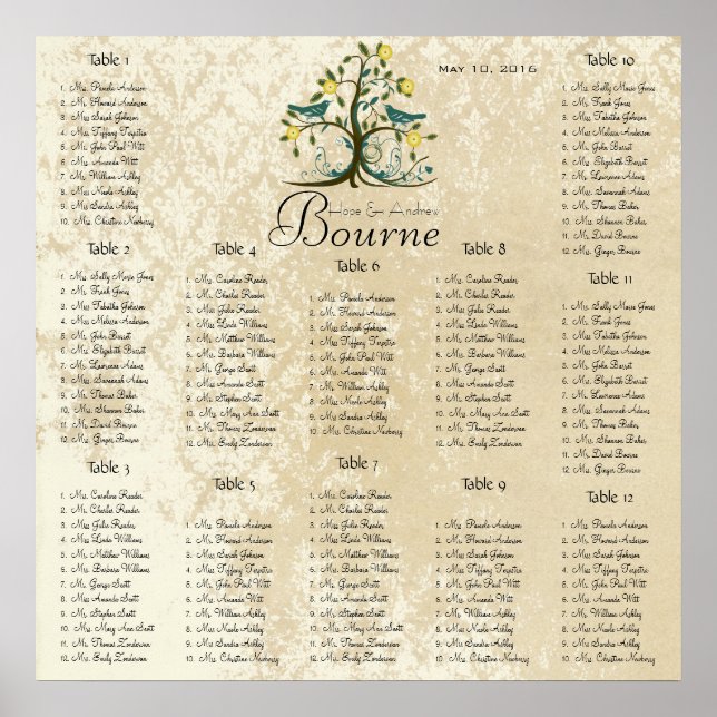 Vintage Damaskus-Sitzkarte 12 mit Love Bird Poster (Vorne)