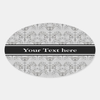 Vintage Damaskus-Tapete - schwarz + Ihr Backgr. Ovaler Aufkleber