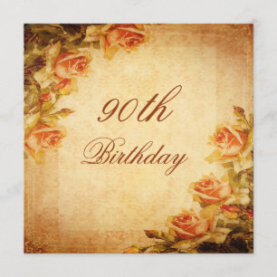 Vintage Damast-Shabby Chic-Pfirsich-Rosen 90. Einladung