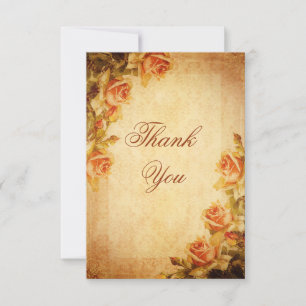 Vintage Damast-Shabby Chic-Pfirsich-Rosen danken Dankeskarte