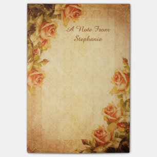 Vintage Damast-Shabby Chic-Pfirsich-Rosen Post-it Klebezettel