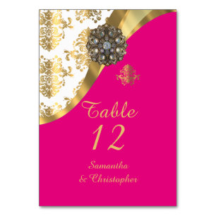 Vintage Damastehe in Weiß, Rosa und Gold Tischnummer