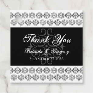 Vintage Damastensehung mit Schwarz-Weiß-Kalligrafi Geschenkanhänger