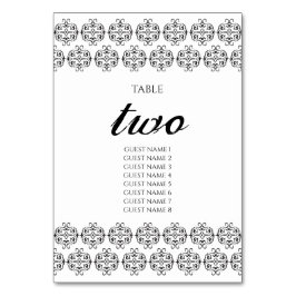 Vintage Damastensehung mit Schwarz-Weiß-Kalligrafi Tischnummer