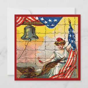 Vintage-Dame, Adler, Flagge und Liberty Bell-Mosai Einladung