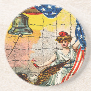 Vintage-Dame, Adler, Flagge und Liberty Bell-Mosai Getränkeuntersetzer