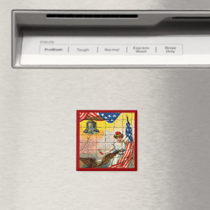 Vintage-Dame, Adler, Flagge und Liberty Bell-Mosai Magnet