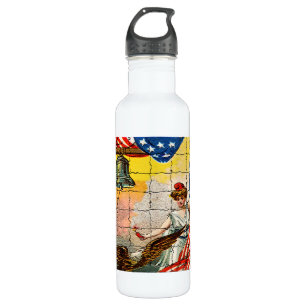 Vintage-Dame, Adler, Flagge und Liberty Bell-Mosai Trinkflasche