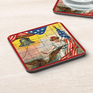 Vintage-Dame, Adler, Flagge und Liberty Bell-Mosai Untersetzer