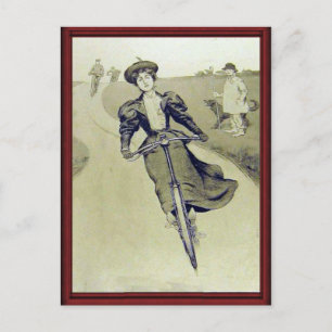 Vintage-Dame beim Radfahren Postkarte