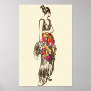 Vintage Dame der Mode mit einem Frühlingskleid Poster