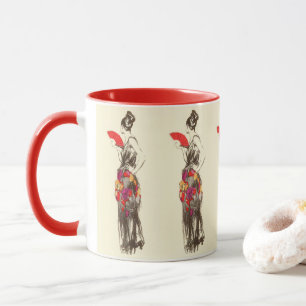 Vintage-Dame der Mode mit Frühlingskleid Tasse