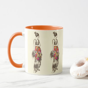 Vintage-Dame der Mode mit Frühlingskleid Tasse