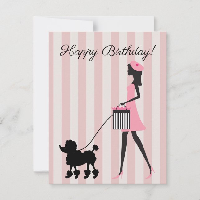 Vintage Dame, die schwarze Poodle geht Happy Birth (Vorderseite)