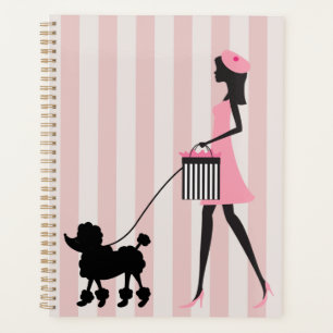 Vintage Dame, die schwarze Poodle läuft Planer
