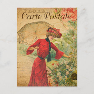 Vintage-Dame-Frau-Mode mit Regenschirm Französisch Postkarte
