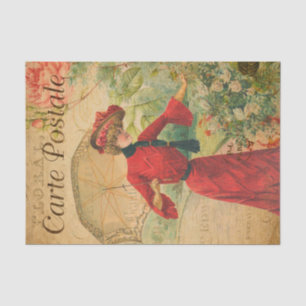 Vintage-Dame Frau Mode mit Regenschirm Französisch Seidenpapier