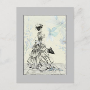 Vintage Dame im blauen Kleid Postkarte
