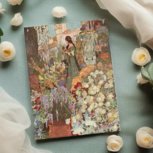 Vintage-Dame im Garten zum Valentinstag Gruß Karte