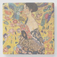 Vintage-Dame im Jugendstil mit Fächer-Gemälde