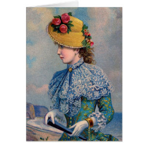 Vintage Dame in Blau am Meer,