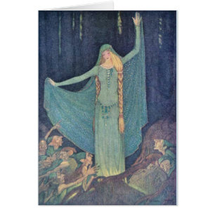 Vintage - Dame in Blau mit Elfen,