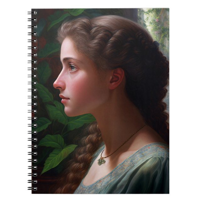 Vintage Dame in grün-roten Blume Notizblock (Vorderseite)