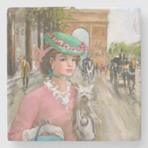 Vintage Dame in rosa Kunst Steinuntersetzer