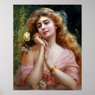 Vintage Dame in rosa mit gelbem Rose Poster