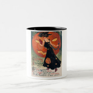 Vintage Dame in Schwarz und Jack o' Lantern Zweifarbige Tasse