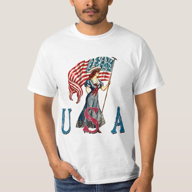 Vintage Dame Liberty Illustration auf T-Shirts (Vorderseite)