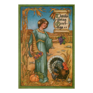 Vintage Dame mit Cornucopia Poster