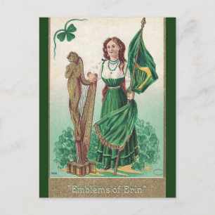 Vintage Dame mit Harfe und Flagge Embleme von Erin Postkarte
