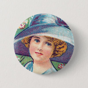 Vintage Dame mit Hut Button