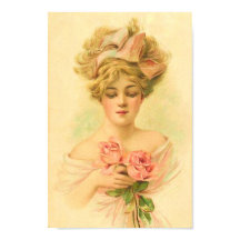 Vintage Dame mit rosa Rosen, restauriert