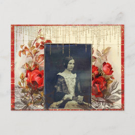 Vintage Dame mit Rote Rosen Postkarte