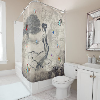 Vintage Dame mit Schmetterlingen Duschvorhang