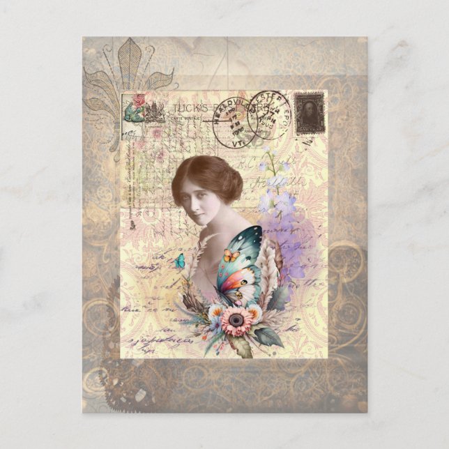 Vintage-Dame  Postkarte (Vorderseite)