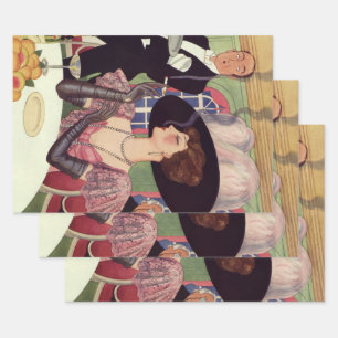 Vintage Dame raucht Zigarette und trinkt Champagne Geschenkpapier Set