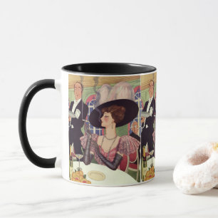 Vintage Dame raucht Zigarette und trinkt Champagne Tasse