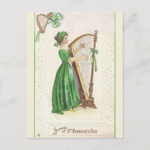 Vintage-Dame und Harfe St. Patricks Day Souvenir Postkarte