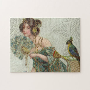 Vintage Dame und Papagei Puzzle