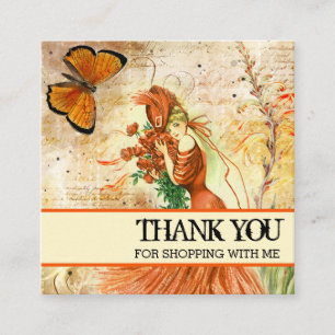 Vintage Dame und Schmetterling Blumen Danke Logo Quadratische Visitenkarte