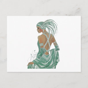 Vintage-Damen gehen grünes Kunstposter Postkarte