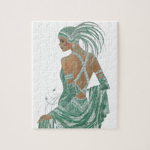 Vintage-Damen gehen grünes Kunstposter Puzzle
