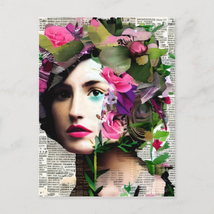 Vintage-Damen-Papier-Collage-Kunst Postkarte