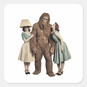 Vintage Damen und Sasquatch Quadratischer Aufkleber
