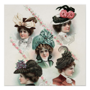 Vintage-Damenmode viktorianische Hüte Poster