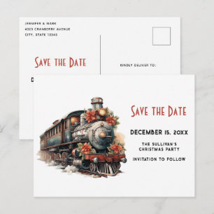 Vintage-Dampflok-Weihnachten-Save-the-Date Einladungspostkarte
