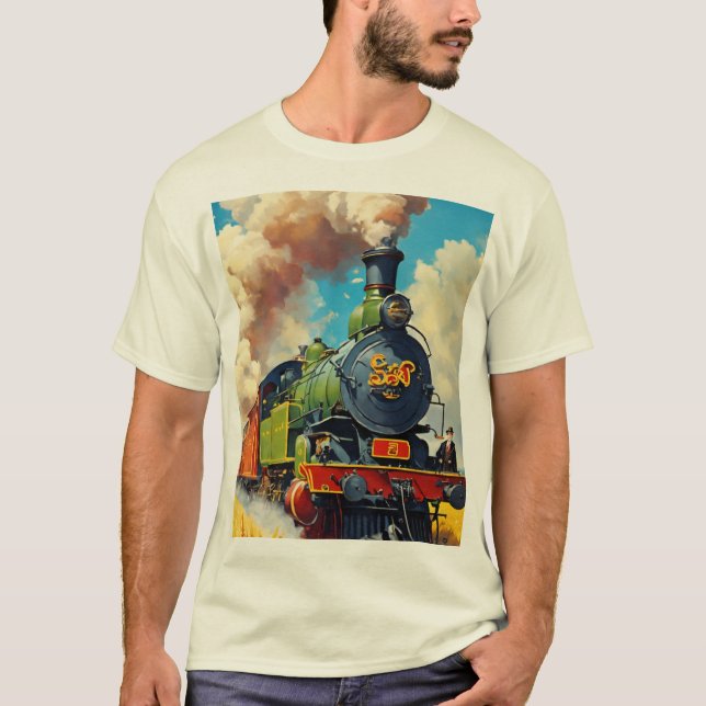 Vintage Dampflokomotive im Goldenen Feld T-Shirt (Vorderseite)